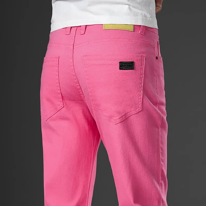 White Cotton Jeans Men's Elastic Soft Comfortable Business Casual Trousers Fashion Korean Fit Straight Spring Autumn Denim Pants