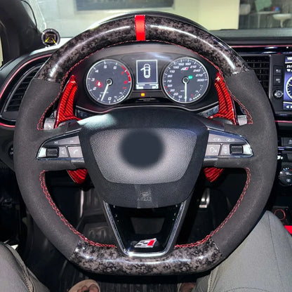 Customize Black Forged Leather Car Steering Wheel Cover Suede Wraps For Seat Leon R Leon ST Cupra Leon ST Cupra Ateca Ateca FR
