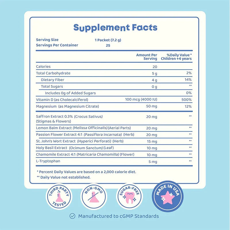 Mood Magic Pixie Sticks for Kids Sugar-Free Saffron & GABA Mood Balance Supplement 25 Sticks Candy Water Flavor