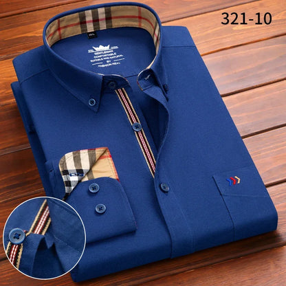 New in Shirt 100%Cotton Oxford Long-Sleeve Shirts for Men Slim Fit Formal Plain Shirt High Quality Plaid Soft Office Clothes