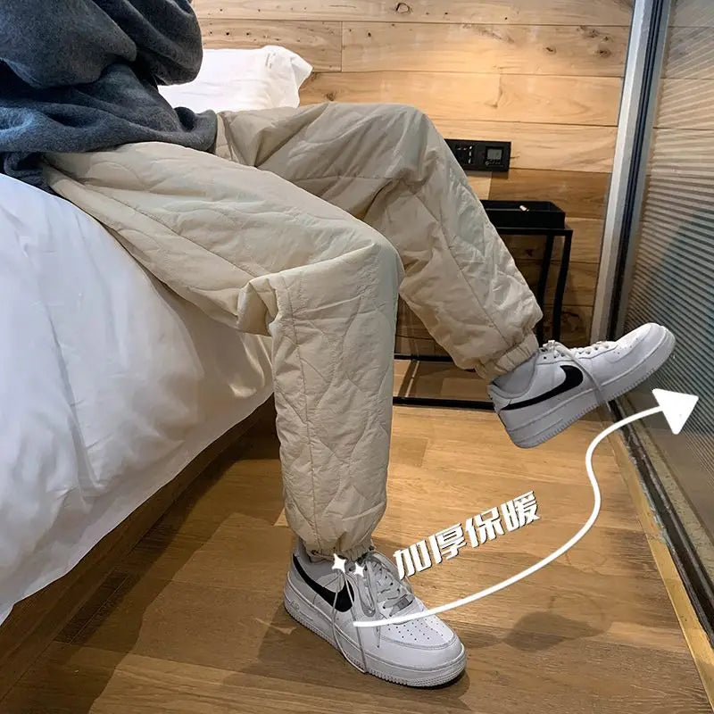Down Pants Autumn and Winter Quilted Warm Down Pants Fashion Men's Women's Leggings Cotton Pants 6xl for 150kg Casual Pants