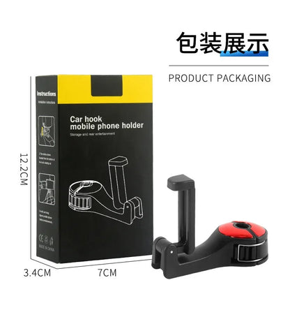Multi-functional 2 In 1 Car Hook Hidden Multifunctional Rear Headrest Hook Car Rear Phone Holder Lock Type Mobile Phone Holder