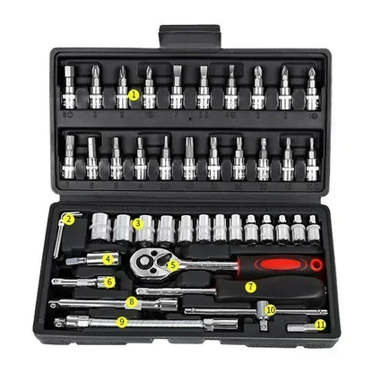 53-Piece Car Repair Tool Set with Sockets and Case, Steel Construction, for Street-Touring Motorcycles and Vehicle Maintenance