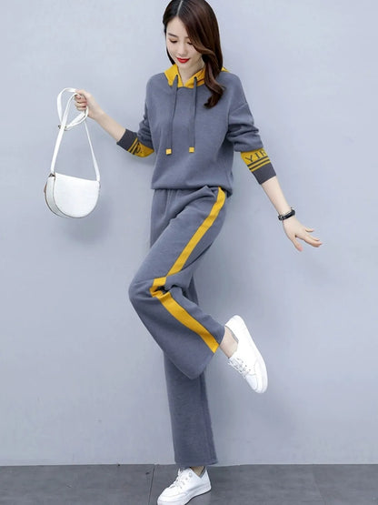 Fashionable Casual Sportswear Set Women's Hoodie And Wide Leg Pants Slimming Two Piece Suit Spring Autumn New Arrival