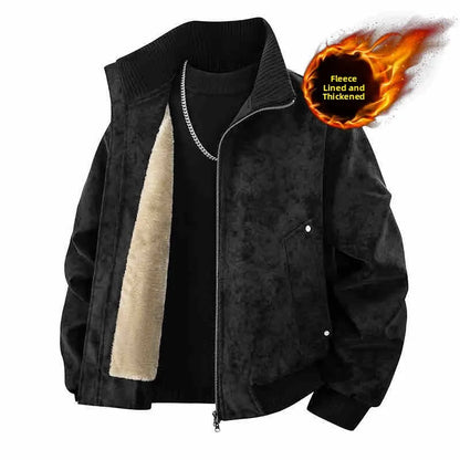 Warmth Thickened PU Leather Jacket Men's Loose Winter Coat Fleece Lined American Style Casual Outerwear Windproof Waterproof