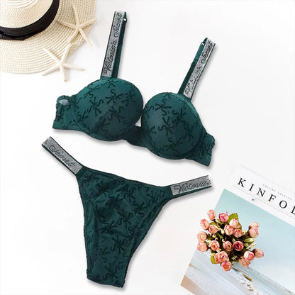 2026 New Women's Sexy Lace Bralette Bra and Panty Set Lingerie Set Heart Pattern Trim Stretchy Breathable underwear Set