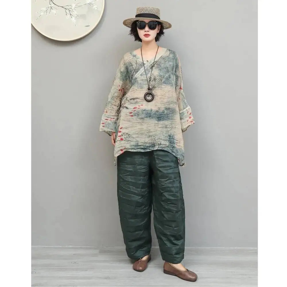 Artistic Ramie Pant Women Summer Lightweight Loose Casual Long Pants LX5871