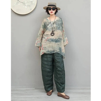 Artistic Ramie Pant Women Summer Lightweight Loose Casual Long Pants LX5871