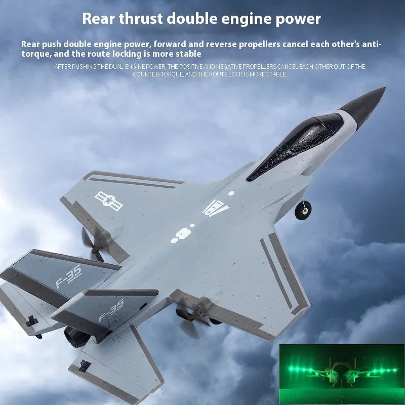 F35 Remote Control Foam Glider | 2-Channel RC Plane | Colorful LED Lights | Fixed Wing Model | Kids Toy