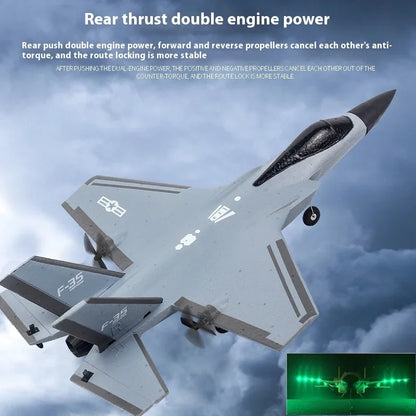 F35 Remote Control Foam Glider | 2-Channel RC Plane | Colorful LED Lights | Fixed Wing Model | Kids Toy