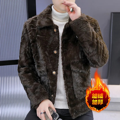 Winter Faux Fur Jacket for Men Fashion Thickened Warm Coats Casual Business Social Streetwear Leather Jacket Men Clothing