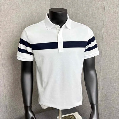Fashion Stripes~ Men's Polo Shirt Short Sleeve Summer New Loose Fit Collared T-Shirt for Young and Middle-Aged Business