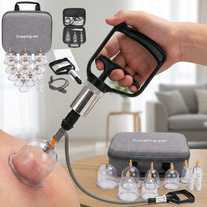 12-Piece Vacuum Cupping Set for Home Use, Flameless Suction Cups, Traditional Chinese Medicine Health Care, Gua Sha, Dampness Removal, Complete Set with Storage Bag