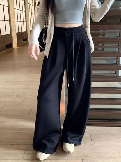 High Waist Wide Leg Sport Pants Women Loose Lazy Style Spring Autumn Casual Straight Long Trousers Comfortable High Waist