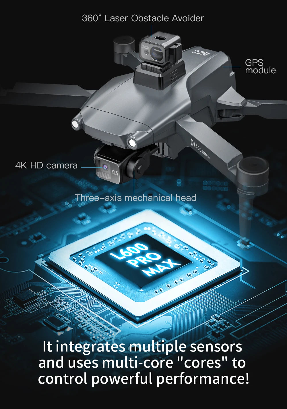 L600 PRO / PRO MAX GPS Drone Professional 4K 3-Axis PTZ HD Dual Camera Obstacle Avoidance Brushless Motor 5G WIFI Security Dron