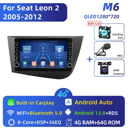 Jundof 2 Din Android 12 For Seat Leon 2 MK2 2005-2012 Car Radio Multimedia Video Player Carplay Stereo Autoradio DVD IPS Screen