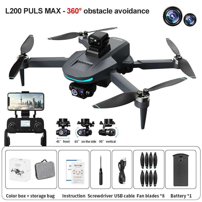 L200 PLUS GPS Drone 5G WIFI Professional 8K 3-axis Gimbal Aerial Brushless Obstacle Avoidance HD Dual Camera Security Drone Toys
