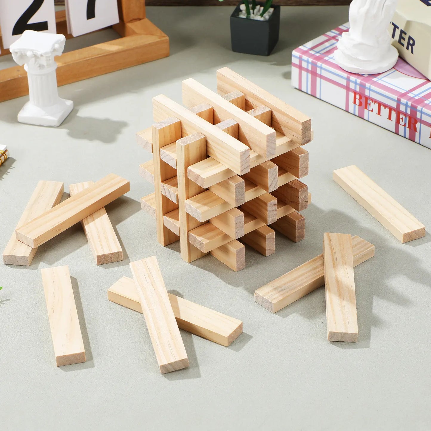 100Pcs Wooden Stacking Blocks Natural Solid Wood Building Set for Kids Toddlers Montessori Learning Fine Motor Skills Creative