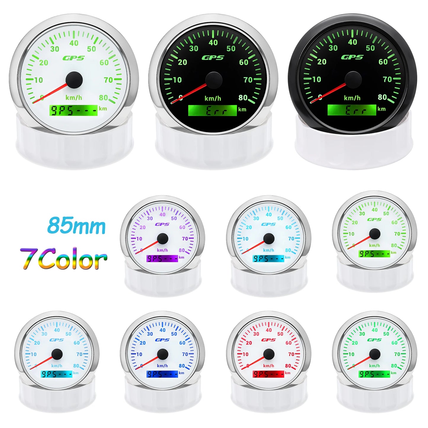 7 Color LED  30/60/80/120/200KMH 85MM GPS Speedometer Gauge with GPS Antenna For Motorcycle Boat Car Truck Speed Gauge 9-32V