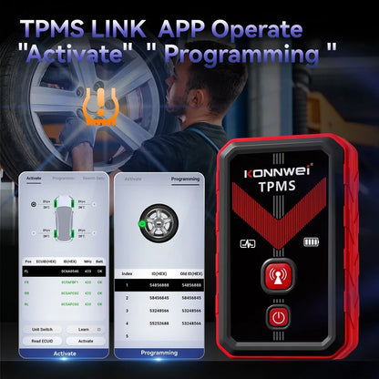 2026 KONNWEI TK100 TPMS Car Tire Pressure Diagnostic Tool Relearn Program 2PCS 315/433Mhz Sensor For ios Android TPMS Programing