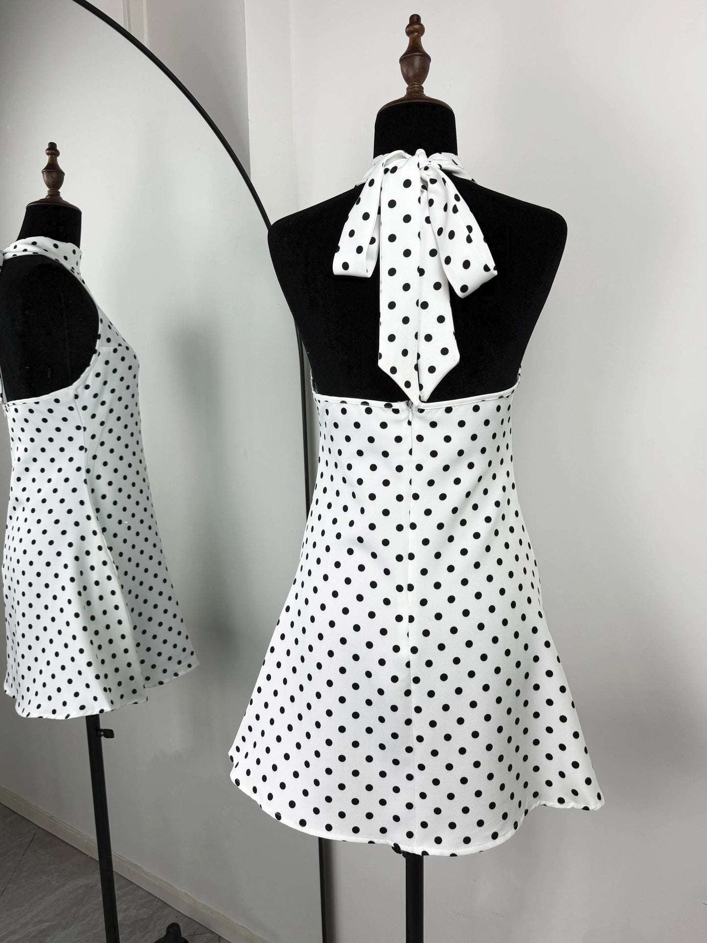 Tuularose Fashion Polka Dot Dress Vintage High Waist Sleeveless Backless Neck Lace-up Dress Sexy Party Luxury Women Dresses Y2k
