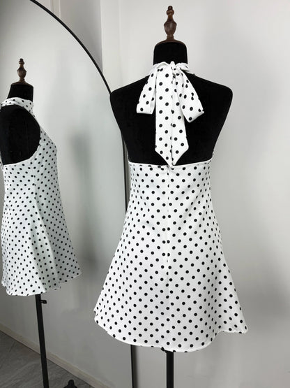 Tuularose Fashion Polka Dot Dress Vintage High Waist Sleeveless Backless Neck Lace-up Dress Sexy Party Luxury Women Dresses Y2k