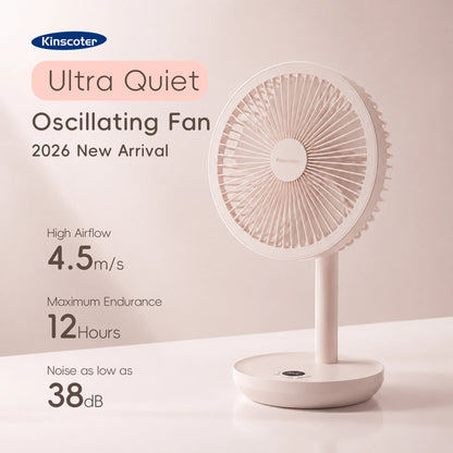 KINSCOTER Smart Oscillating Desktop Fan 5 Gear Wind Speeds Angle Adjustable 4000mAh Rechargeable Fan for Home Office Room