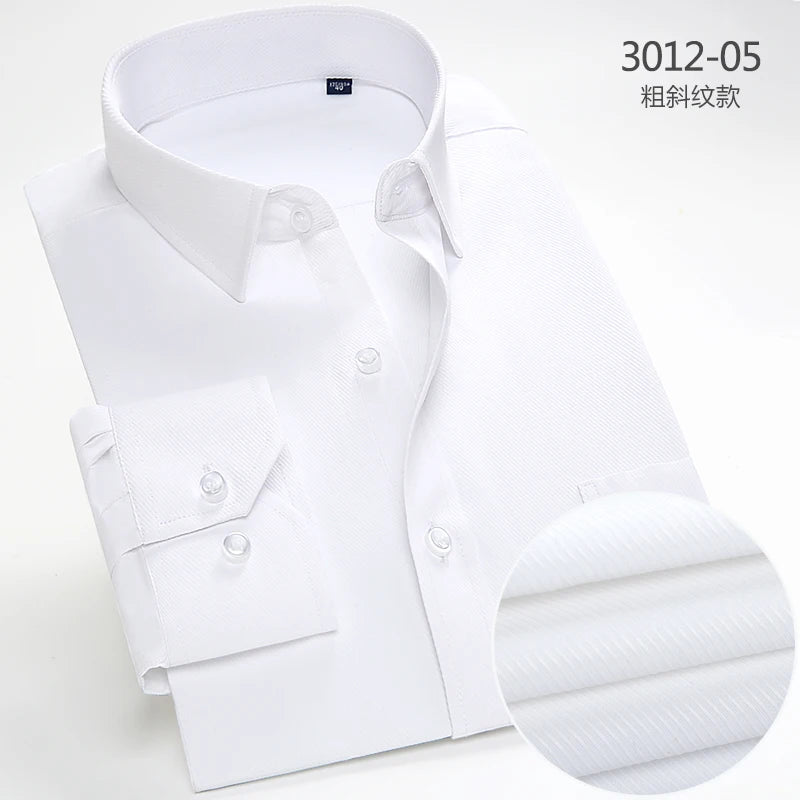 2025 Men's Striped Shirt Long Sleeve Business Office Casual Workwear Comfort Fit Classic Solid Shirts Spring Fall Tops For Male
