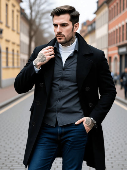 Men's Double-Breasted Wool Overcoat Thickened Winter Trench Coat Windproof  Warm European American Fashion Trend