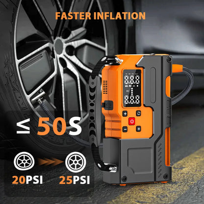 Portable Car Jump Starter Power Bank for Emergency Vehicle Starting Charging and Inflating Air Compressor Pump for iPhone