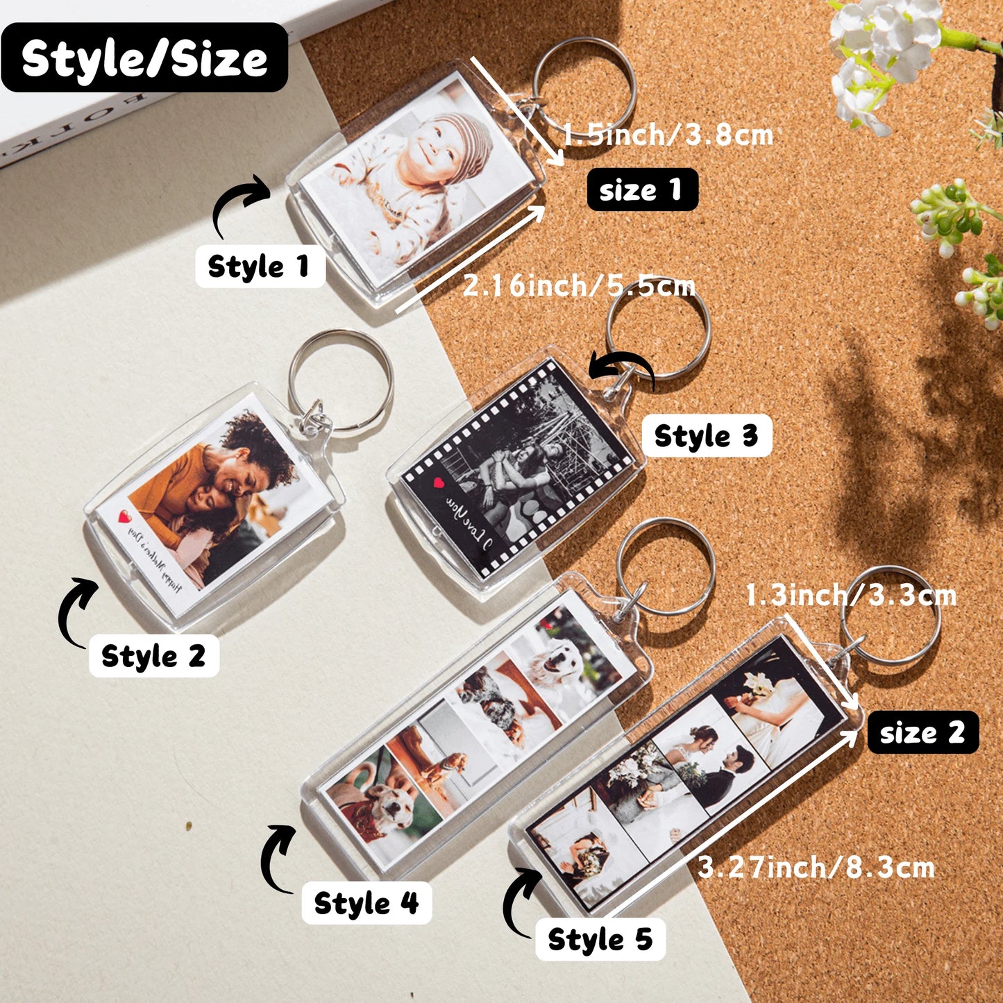 Custom 1pc/3pc/5pc Photo and Text Keychain, Photo Strip Keychain, Valentines Day Couple Gift, Custom Gift, Mother's Day Gift