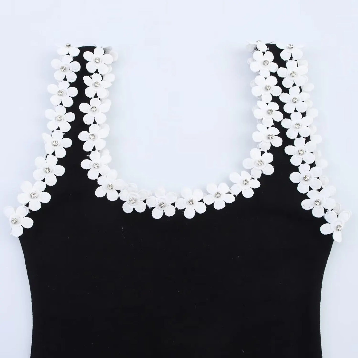 HH Female Summer Sexy Slim Dress 2 Color Solid Square Collar Sleeveless Backless Flower Decoration Women's Fashion Dresses