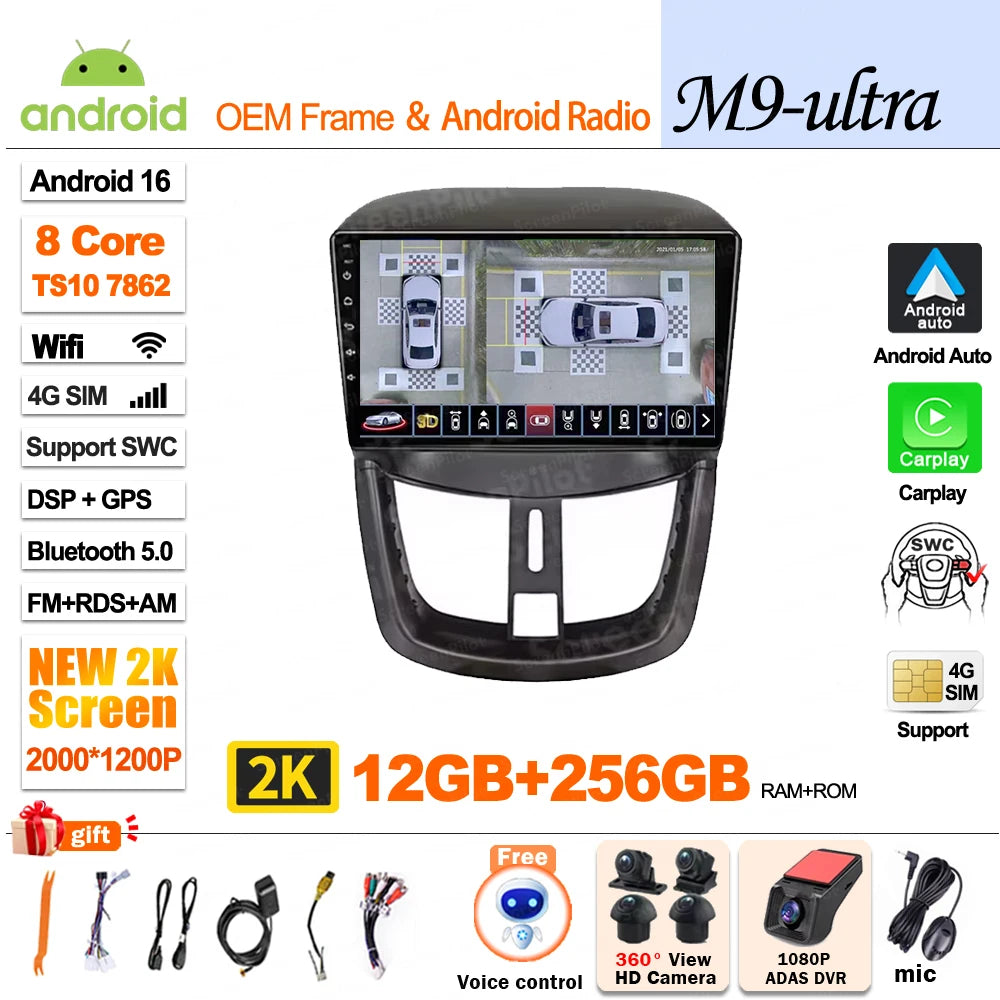 Android 15 For Peugeot 207 207CC 2006 - 2015 Car Radio Multimedia Video Player Stereo Head Unit 2 din Wireless Android Auto Wifi