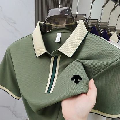 2026 Summer Luxury Men's Polyamide Polo Shirt Fine Embossed Texture Slim Fit Lightweight Stretch Breathable Business Casual Golf