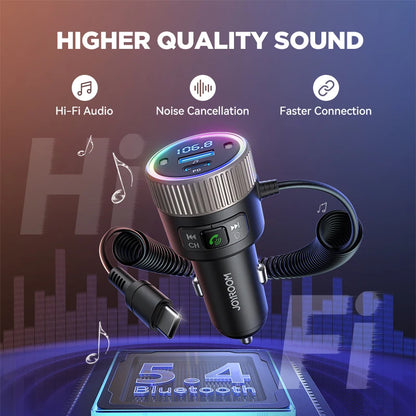Joyroom 60W Bluetooth 5.4 Car FM Transmitter PD QC 3.0 Cigarette Lighter Adapter Hands-Free Call Fast Charging Car Charger