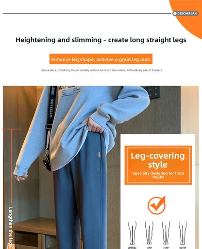 plus Size Women's Slimming Fleece Lined Cuffed Thickened Warm Sports Pants Commute Style Korean Fashion Winter Collection