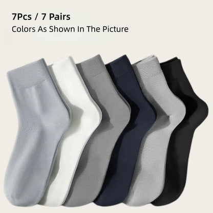 Men's Modal Cotton Spring/Summer Breathable Anti-Odor Sports Socks; Breathable Business Mid-Calf Socks 7PCS