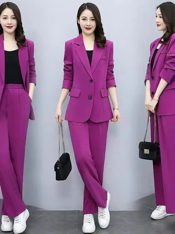 Spring 2026 plus Size Suit Set Loose Wide Leg Pants Two Piece Set Korean Style Commute Casual High Waist Polyester Fiber