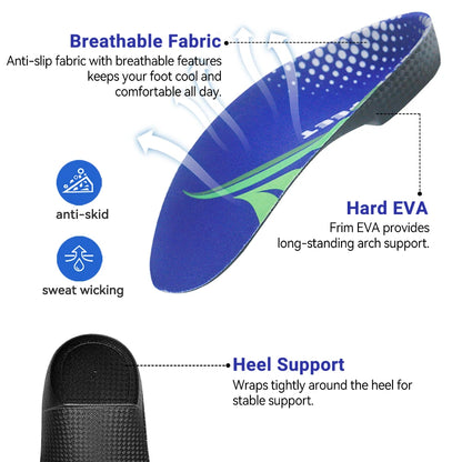 RooRuns Orthopedic Arch Support Shoes Insoles 3/4 Length Flat Feet Shoes Pads for Feet Plantar Fasciitis Heel Pain Relief Unisex