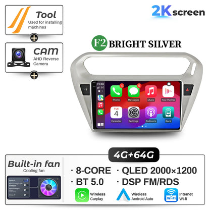 9" Car Radio For Peugeot 301 Citroen Elysee 2013-2018 Android 16 Wireless BT Carplay Multimedia Navigation Touch 2K QLED Screen