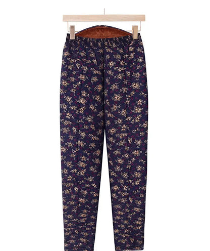 Thickened Camel down Women's Pants Autumn Winter Warm Long Trousers Fashionable Loose Fit Elderly Ladies Fashion Bamboo Leaf