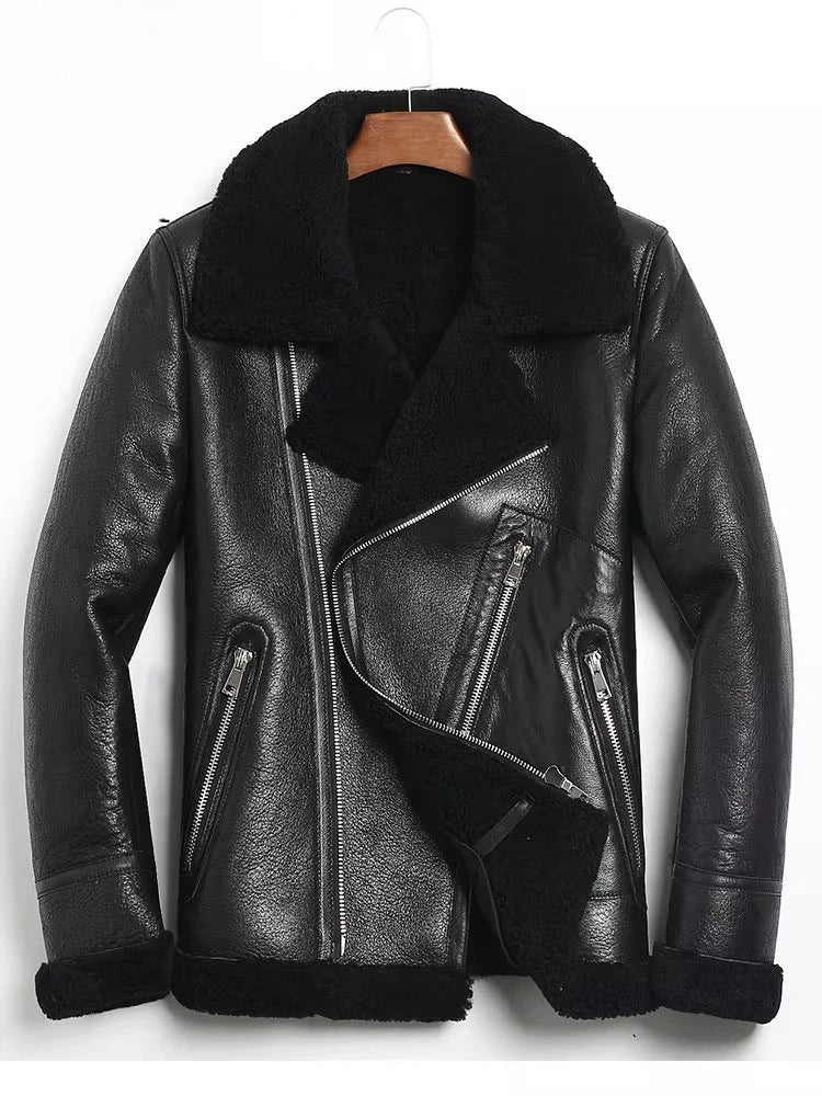 Tcyeek Real Leather Jacket Men Clothes Business Casual Mens Coats Chic Natural Sheepskin Fur Coat Black Warm 2026 Куртка Мужская