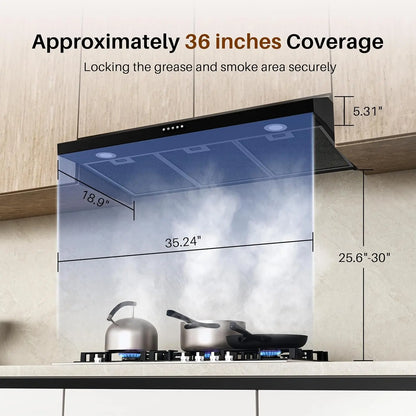 Black Under Cabinet Range Hood 36 Inch, Ducted/Ductless Convertible Kitchen Hood with 3 Speed Exhaust Fan, 300 CFM, LED