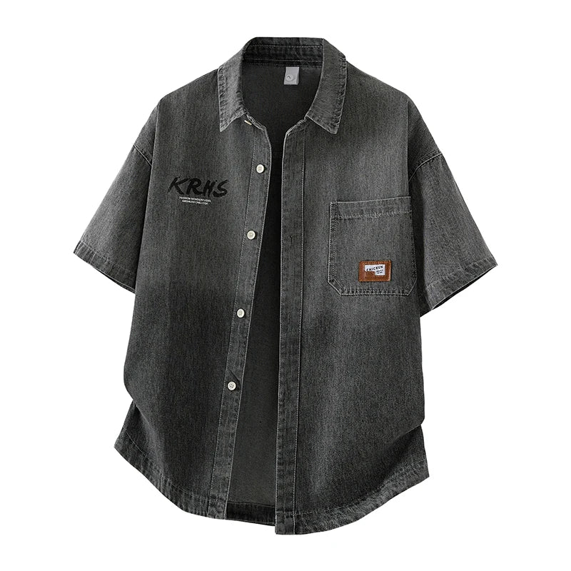 Men's Denim Shirt Summer Fashion Breathable Cotton Blend Short Sleeve Shirt Street Trendy Daily Outing Comfortable Jean Shirt