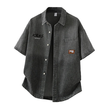 Men's Denim Shirt Summer Fashion Breathable Cotton Blend Short Sleeve Shirt Street Trendy Daily Outing Comfortable Jean Shirt