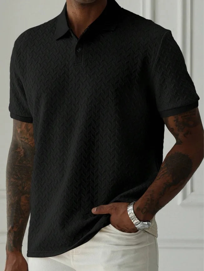 Men's Green Jacquard Polo Shirt Summer Solid Color Short Sleeve Business Casual T-Shirt Men Fashion Golf Basic Top