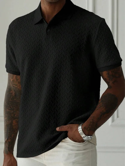 Men's Green Jacquard Polo Shirt Summer Solid Color Short Sleeve Business Casual T-Shirt Men Fashion Golf Basic Top