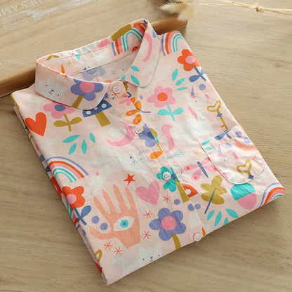 Vacation Style Colorful Printed Shirt Women 2024 New Fresh Loose Women's Casual Shirt & Blouses Lady Long Sleeve Tops Clothes