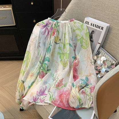Casual Cotton Linen Fashion Set Women Loose Versatile Belted Sun Protection Shirt Shorts Superb Floral Colors High Quality