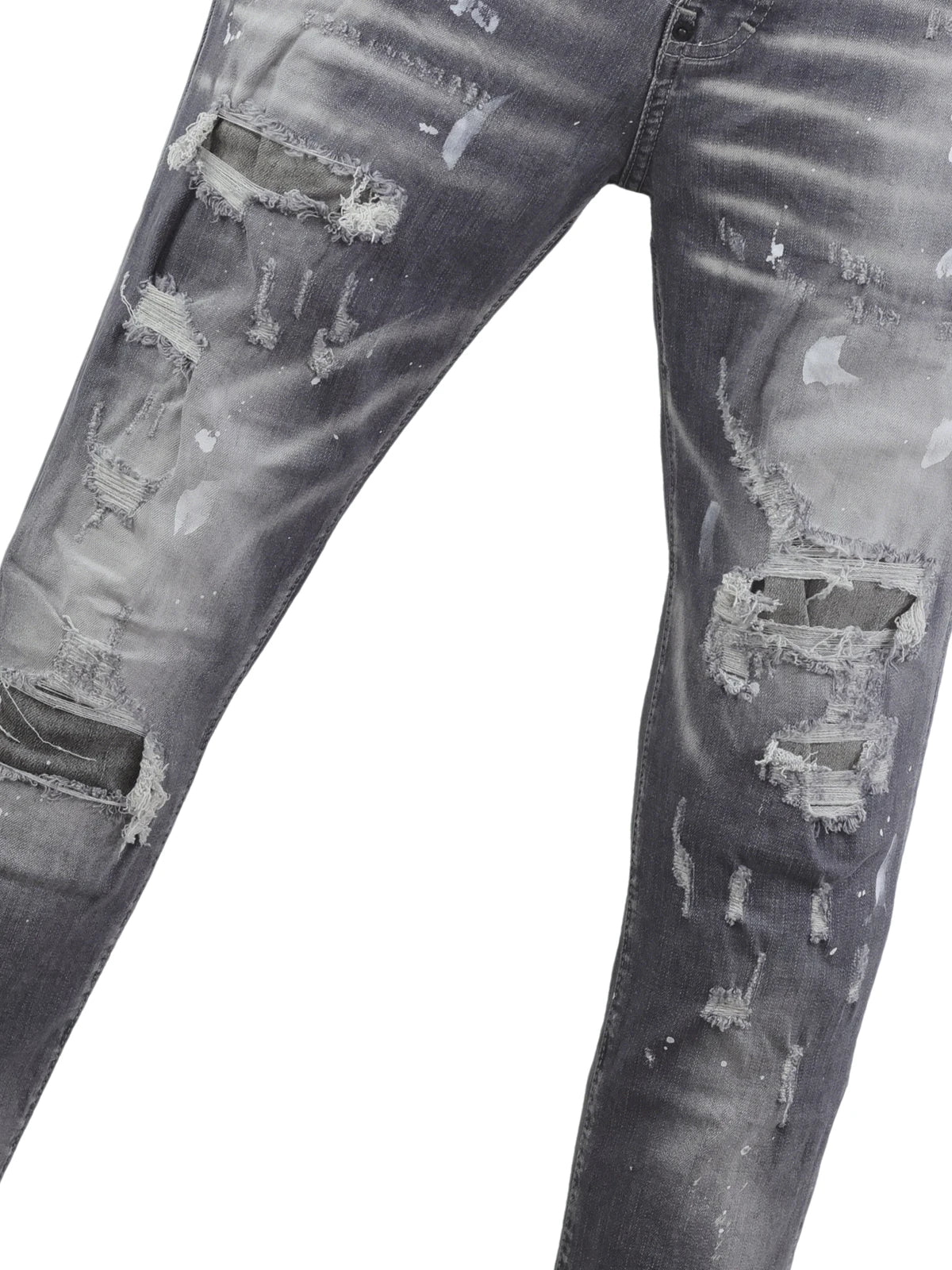 6058 Four Seasons New Men's Wash Grinding Hole Patch Paint Splash Ink Micro-bullet Leg Grey Jeans for Men